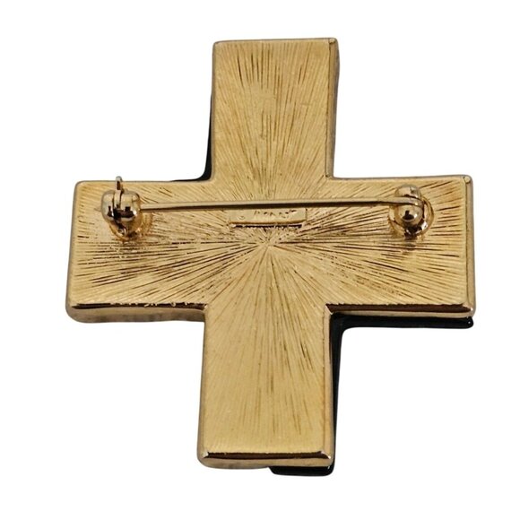 Vintage Monet Gold & Black Cross Lapel Pin Brooch 2" inches Abstract Design - Picture 2 of 6